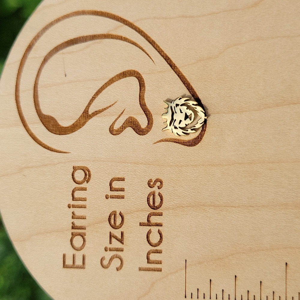 Rastafari Lion 14k Gold Stud Earrings, Lion of Judah, unisex - Picture 4 of 10